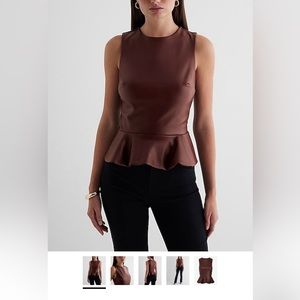 NWOT - Faux Leather Crew Neck Peplum Top